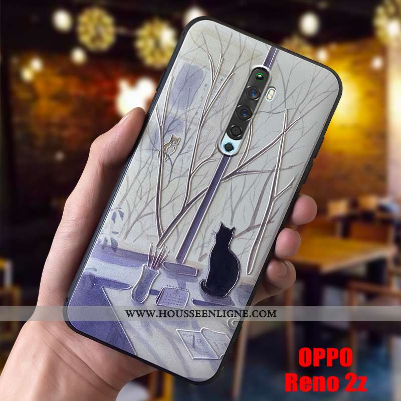 Étui Oppo Reno2 Z Silicone Délavé En Daim Charmant Coque Fluide Doux Téléphone Portable Légère Bleu