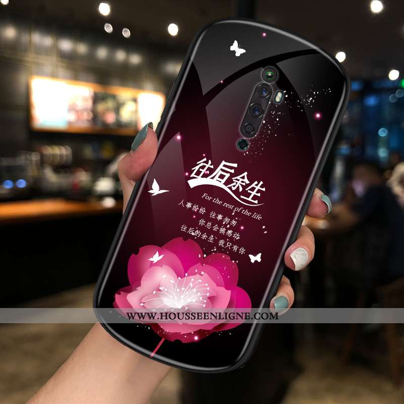 Étui Oppo Reno2 Z Tendance Verre Net Rouge Personnalité Rond Téléphone Portable Rouge