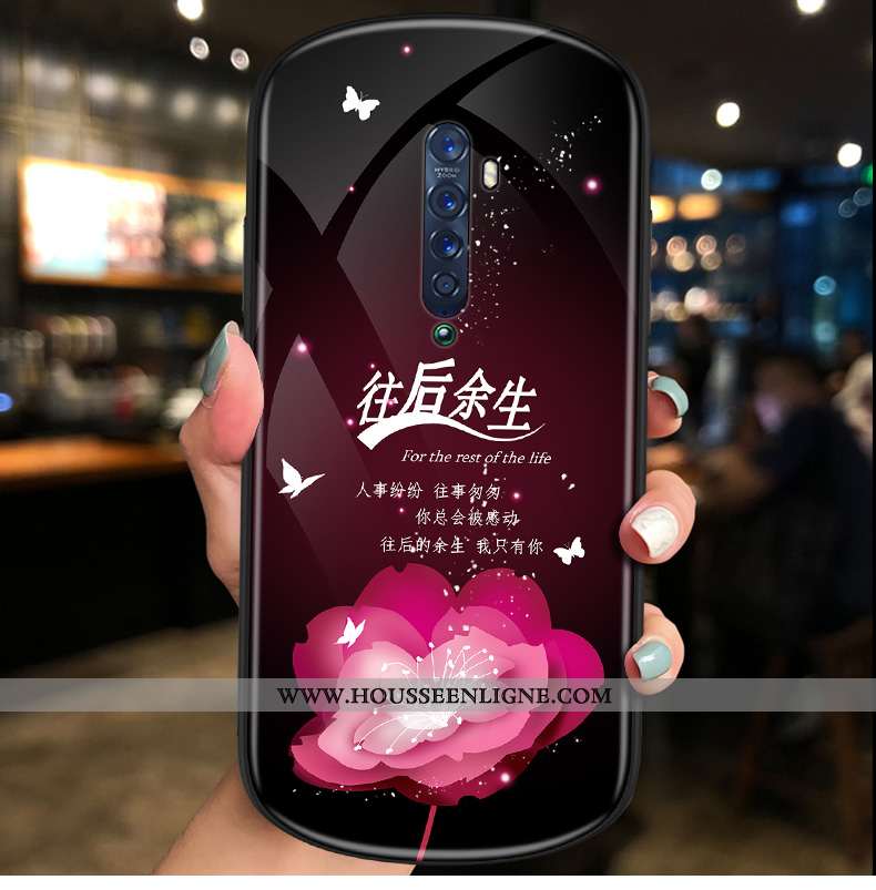Étui Oppo Reno2 Z Tendance Verre Net Rouge Personnalité Rond Téléphone Portable Rouge