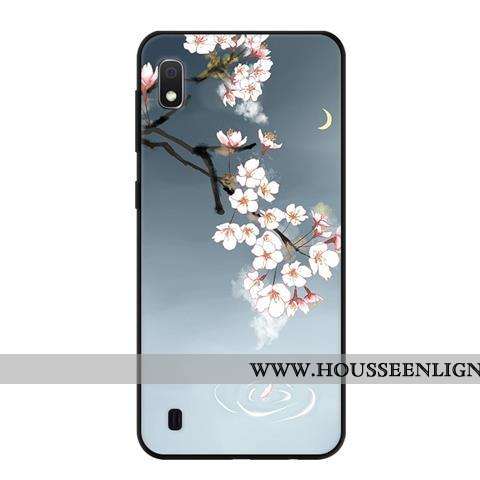 Étui Samsung Galaxy A10 Délavé En Daim Fluide Doux Noir Protection Frais Bleu Étoile