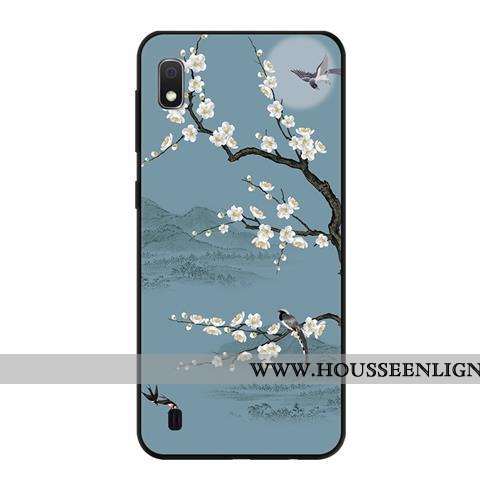 Étui Samsung Galaxy A10 Délavé En Daim Fluide Doux Noir Protection Frais Bleu Étoile