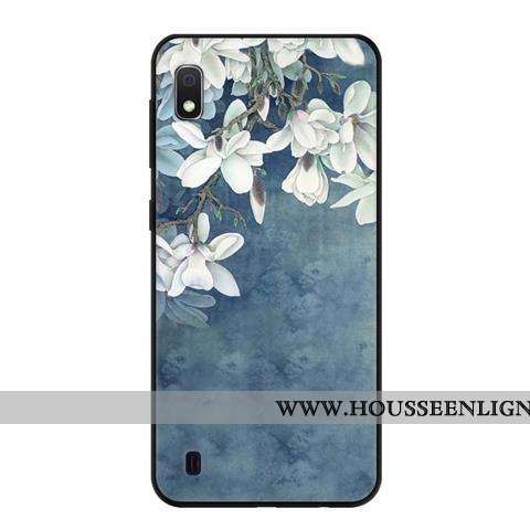Étui Samsung Galaxy A10 Délavé En Daim Fluide Doux Noir Protection Frais Bleu Étoile