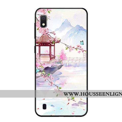Étui Samsung Galaxy A10 Délavé En Daim Fluide Doux Noir Protection Frais Bleu Étoile