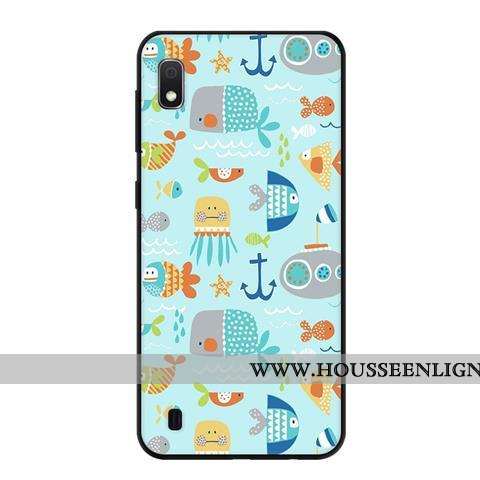 Étui Samsung Galaxy A10 Délavé En Daim Fluide Doux Noir Protection Frais Bleu Étoile