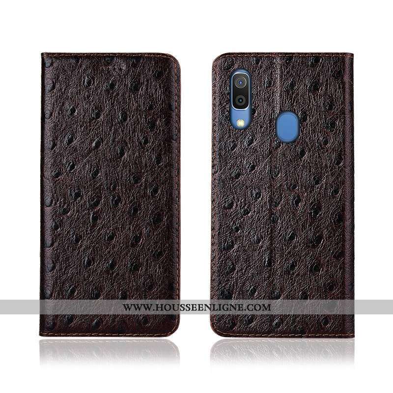 Étui Samsung Galaxy A20e Protection Cuir Véritable Téléphone Portable Marron Clamshell Silicone