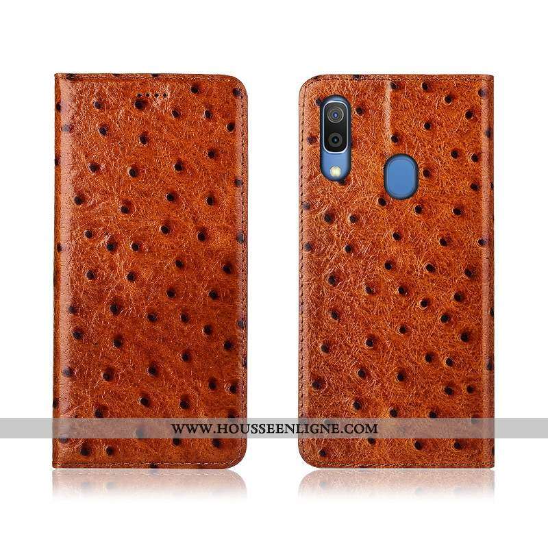 Étui Samsung Galaxy A20e Protection Cuir Véritable Téléphone Portable Marron Clamshell Silicone