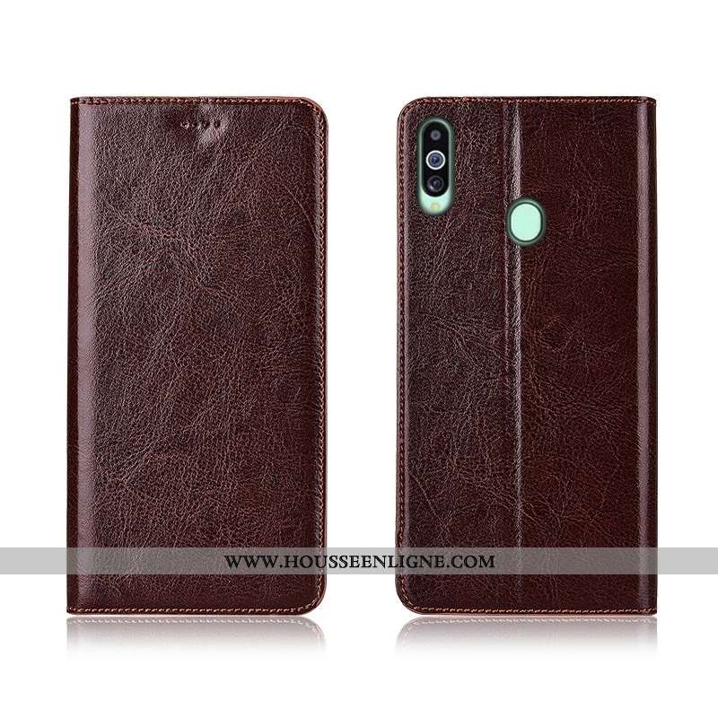 Étui Samsung Galaxy A20s Délavé En Daim Cuir Véritable Coque Étoile Marron Fluide Doux