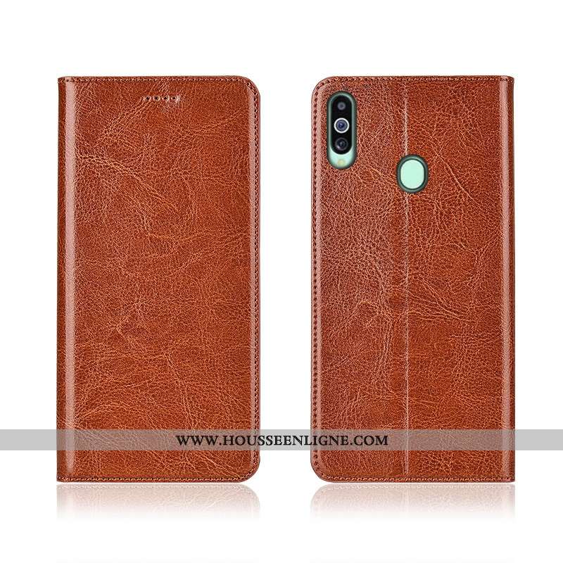 Étui Samsung Galaxy A20s Délavé En Daim Cuir Véritable Coque Étoile Marron Fluide Doux