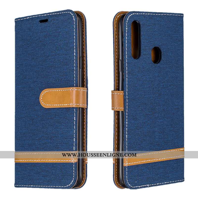 Étui Samsung Galaxy A20s Portefeuille Tendance En Denim Coque Protection Tout Compris Housse Bleu