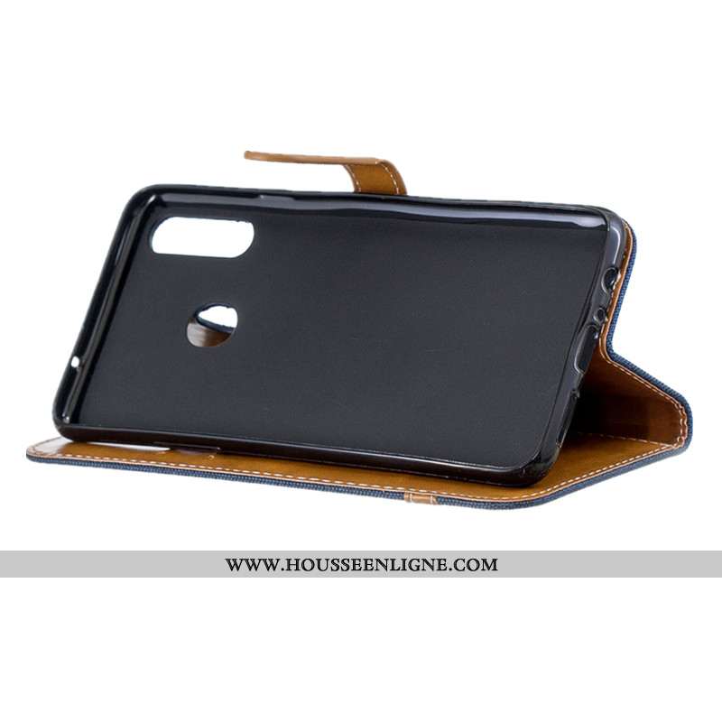Étui Samsung Galaxy A20s Portefeuille Tendance En Denim Coque Protection Tout Compris Housse Bleu