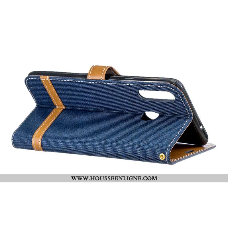 Étui Samsung Galaxy A20s Portefeuille Tendance En Denim Coque Protection Tout Compris Housse Bleu
