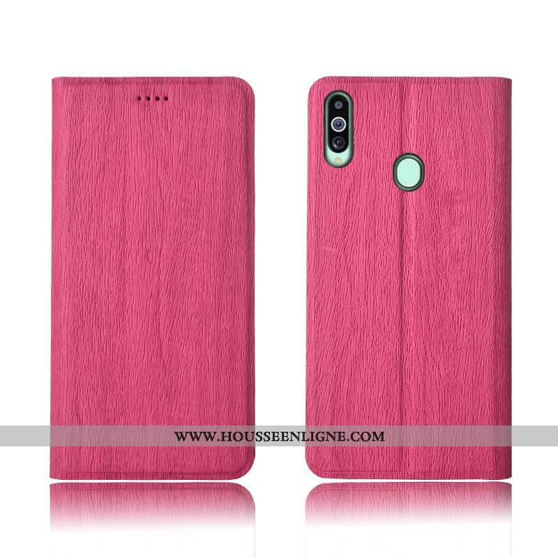 Étui Samsung Galaxy A20s Tendance Cuir Rouge Modèle Fleurie Arbres Silicone Tout Compris Rose