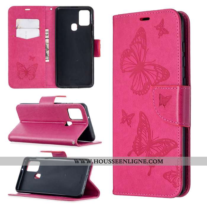 Étui Samsung Galaxy A21s Cuir Clamshell En Relief Papillon Tout Compris Étoile Téléphone Portable Vi