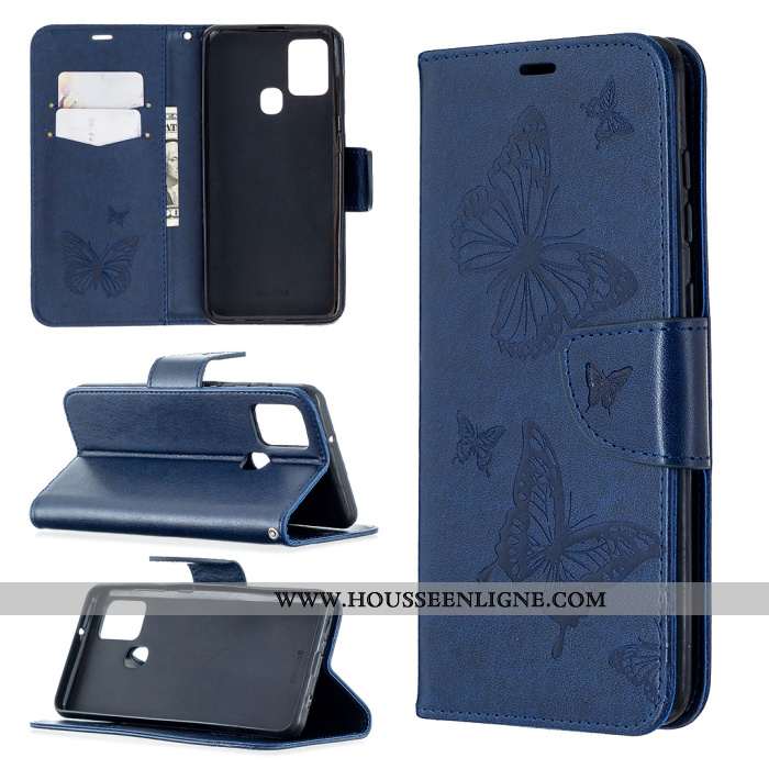 Étui Samsung Galaxy A21s Cuir Clamshell En Relief Papillon Tout Compris Étoile Téléphone Portable Vi
