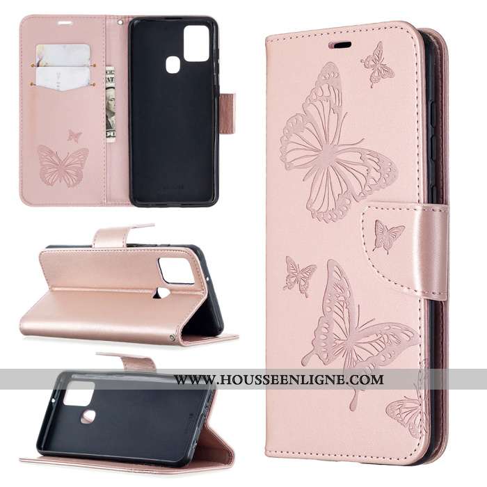 Étui Samsung Galaxy A21s Cuir Clamshell En Relief Papillon Tout Compris Étoile Téléphone Portable Vi