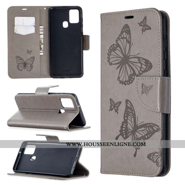 Étui Samsung Galaxy A21s Cuir Clamshell En Relief Papillon Tout Compris Étoile Téléphone Portable Vi
