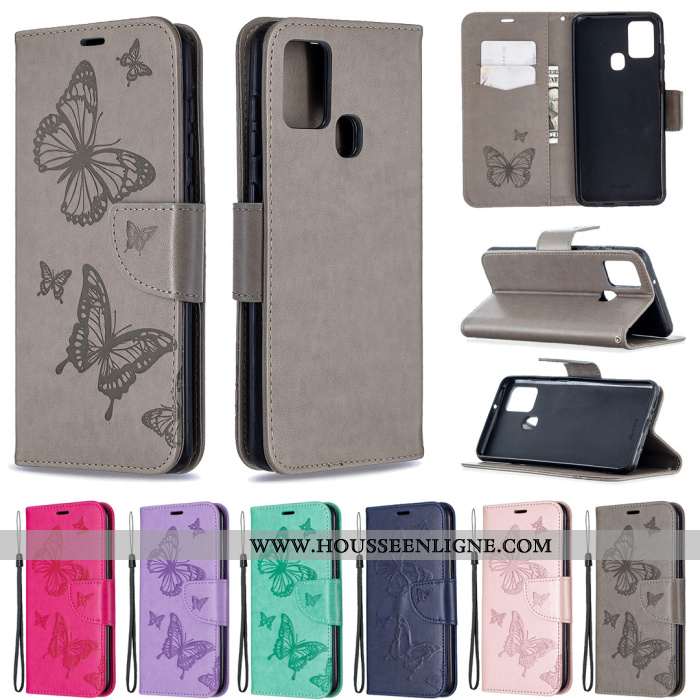 Étui Samsung Galaxy A21s Cuir Clamshell En Relief Papillon Tout Compris Étoile Téléphone Portable Vi