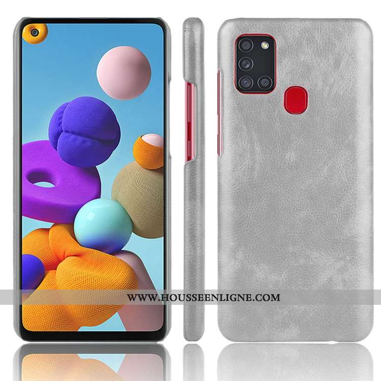 Étui Samsung Galaxy A21s Cuir Délavé En Daim Étoile Coque Téléphone Portable Personnalité Gris