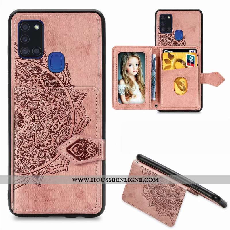 Étui Samsung Galaxy A21s Cuir Modèle Fleurie Coque Sac Carte Étoile Rouge