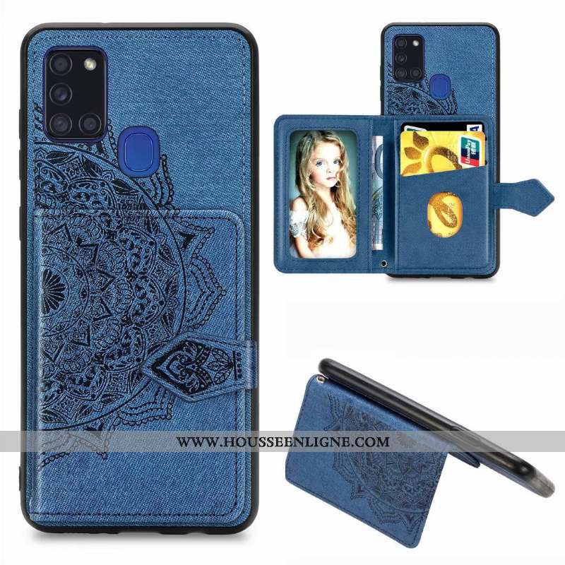 Étui Samsung Galaxy A21s Cuir Modèle Fleurie Coque Sac Carte Étoile Rouge
