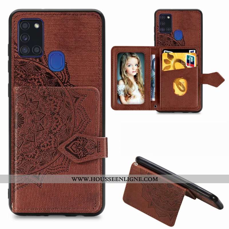 Étui Samsung Galaxy A21s Cuir Modèle Fleurie Coque Sac Carte Étoile Rouge