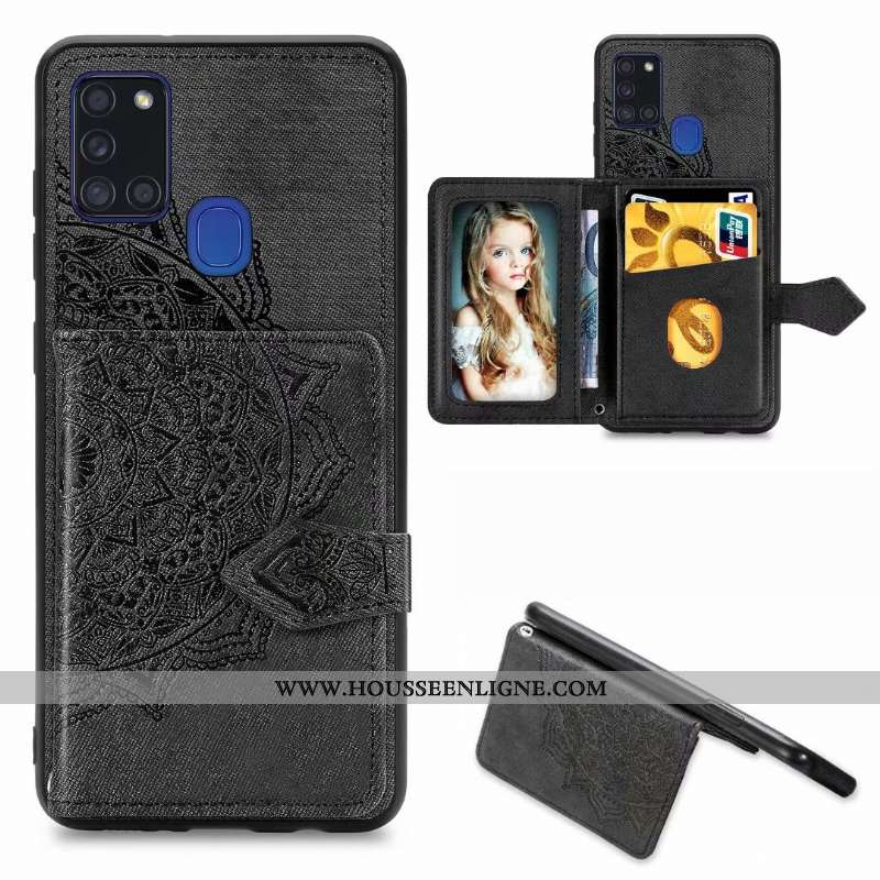 Étui Samsung Galaxy A21s Cuir Modèle Fleurie Coque Sac Carte Étoile Rouge