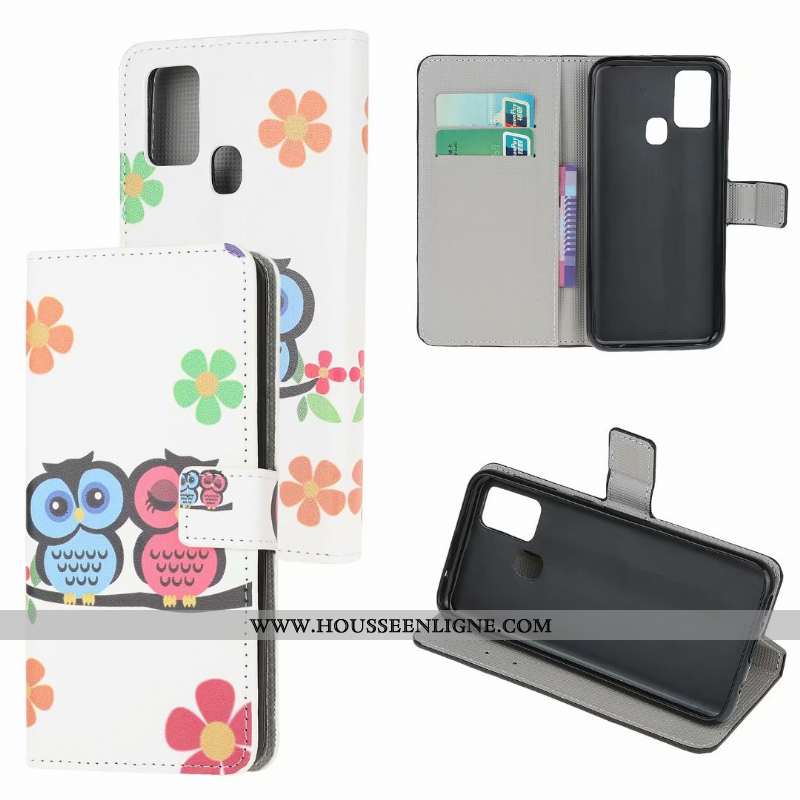 Étui Samsung Galaxy A21s Cuir Peinture Téléphone Portable Blanc Coque Housse Blanche