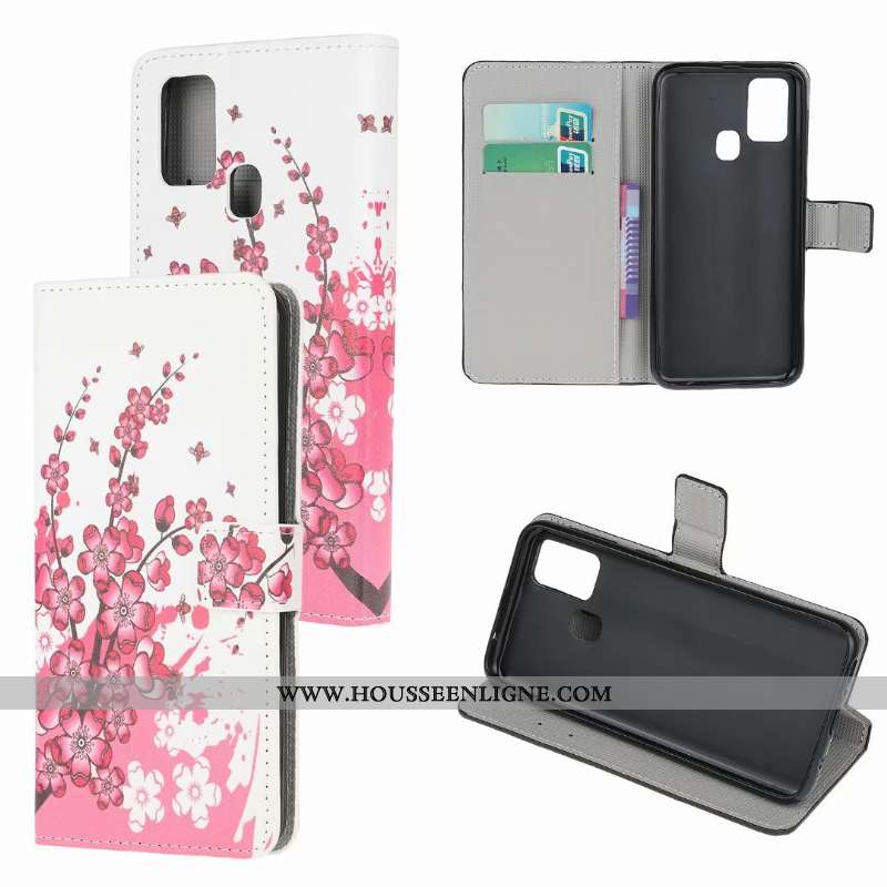 Étui Samsung Galaxy A21s Cuir Peinture Téléphone Portable Blanc Coque Housse Blanche