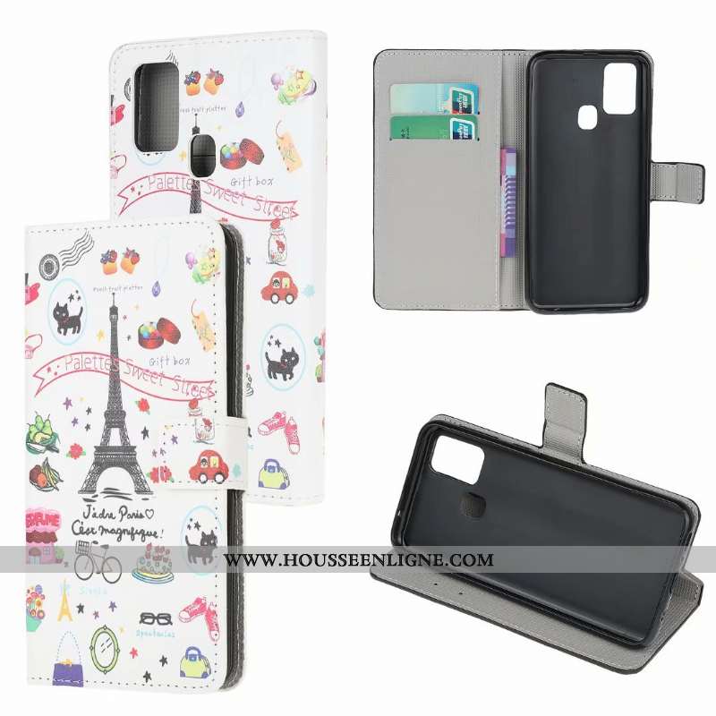 Étui Samsung Galaxy A21s Cuir Peinture Téléphone Portable Blanc Coque Housse Blanche