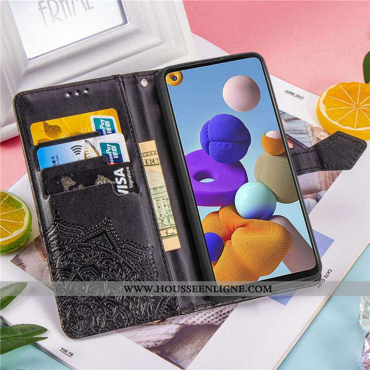 Étui Samsung Galaxy A21s Cuir Portefeuille Incassable Housse Support Téléphone Portable Rose