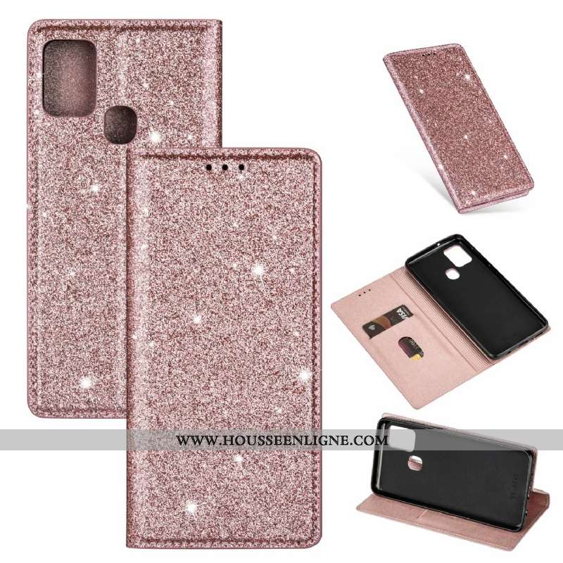 Étui Samsung Galaxy A21s Cuir Téléphone Portable Coque Une Agrafe Étoile Clamshell Rose