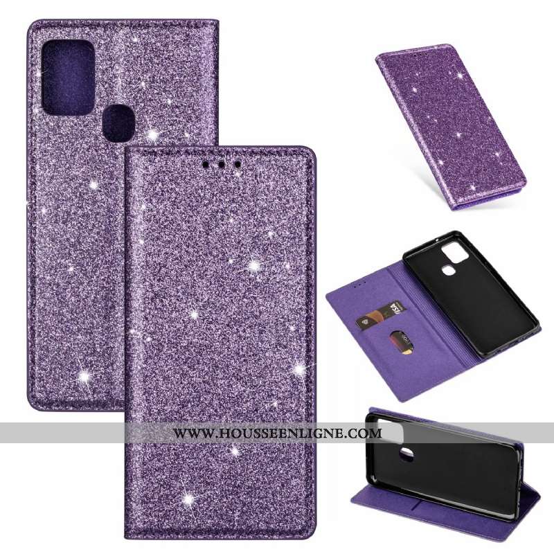 Étui Samsung Galaxy A21s Cuir Téléphone Portable Coque Une Agrafe Étoile Clamshell Rose