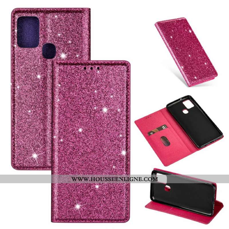 Étui Samsung Galaxy A21s Cuir Téléphone Portable Coque Une Agrafe Étoile Clamshell Rose