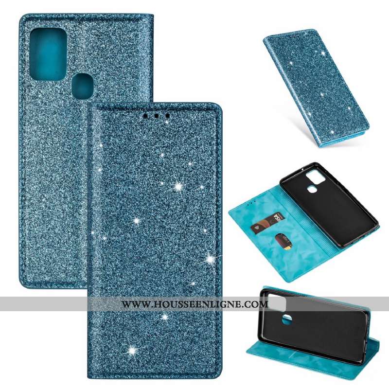 Étui Samsung Galaxy A21s Cuir Téléphone Portable Coque Une Agrafe Étoile Clamshell Rose