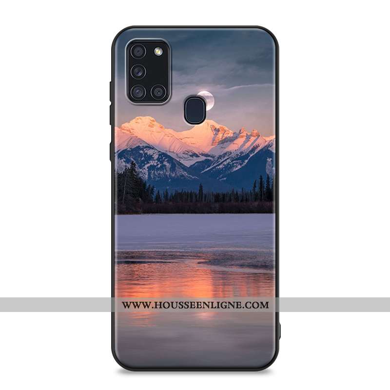 Étui Samsung Galaxy A21s Fluide Doux Silicone Personnalité Coque Vent Clair Délavé En Daim Bleu Fonc