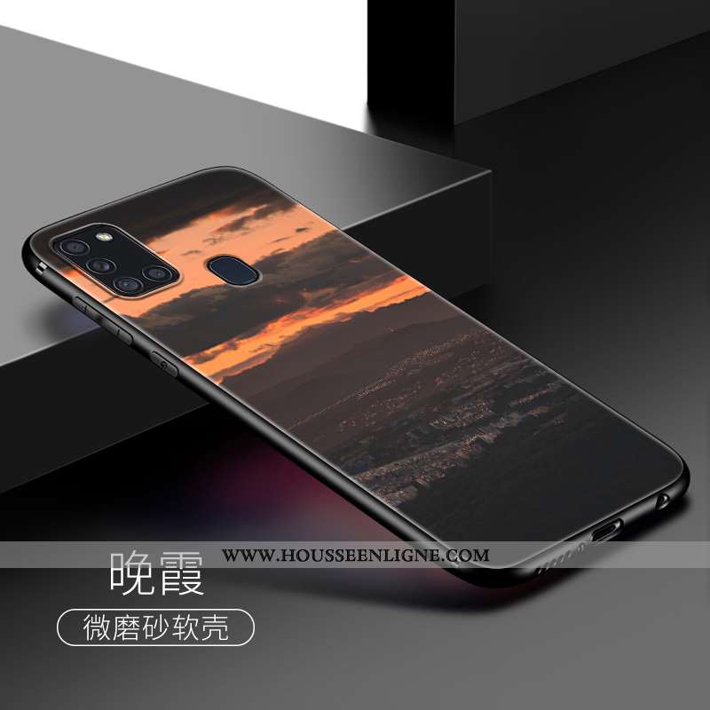 Étui Samsung Galaxy A21s Fluide Doux Silicone Personnalité Coque Vent Clair Délavé En Daim Bleu Fonc