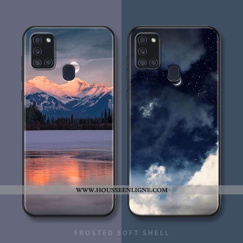 Étui Samsung Galaxy A21s Fluide Doux Silicone Personnalité Coque Vent Clair Délavé En Daim Bleu Fonc