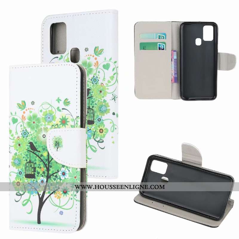 Étui Samsung Galaxy A21s Modèle Fleurie Protection Vert Téléphone Portable Étoile Coque Verte