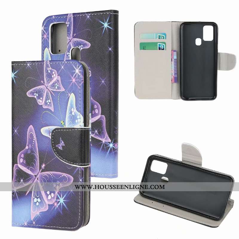 Étui Samsung Galaxy A21s Modèle Fleurie Protection Vert Téléphone Portable Étoile Coque Verte