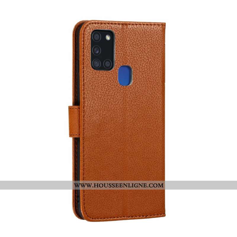 Étui Samsung Galaxy A21s Portefeuille Cuir Téléphone Portable Coque Étoile Incassable Marron