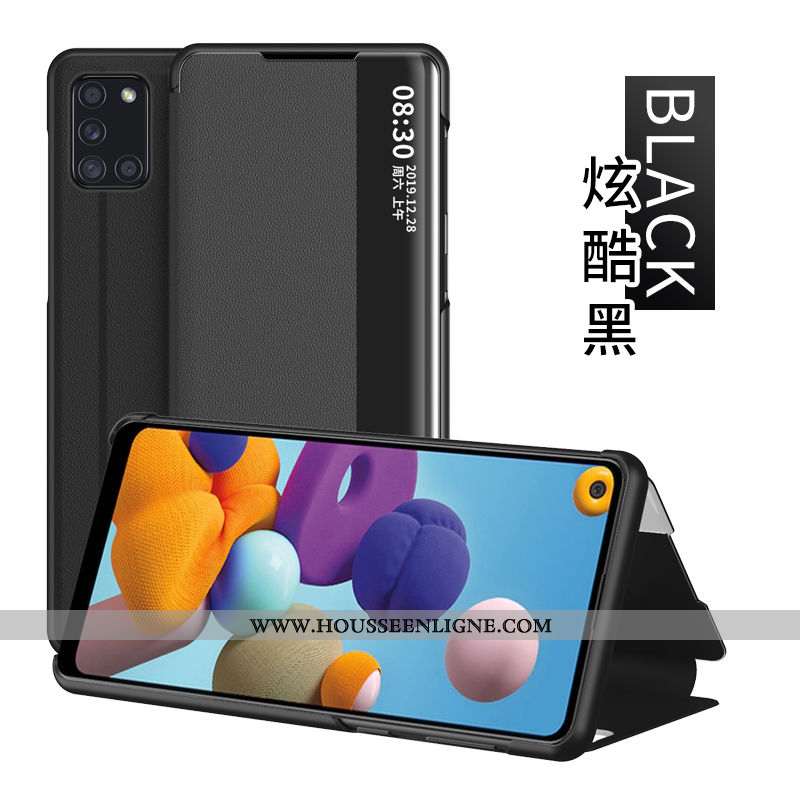 Étui Samsung Galaxy A21s Protection Cuir Étoile Housse Coque Windows Dormance Rouge