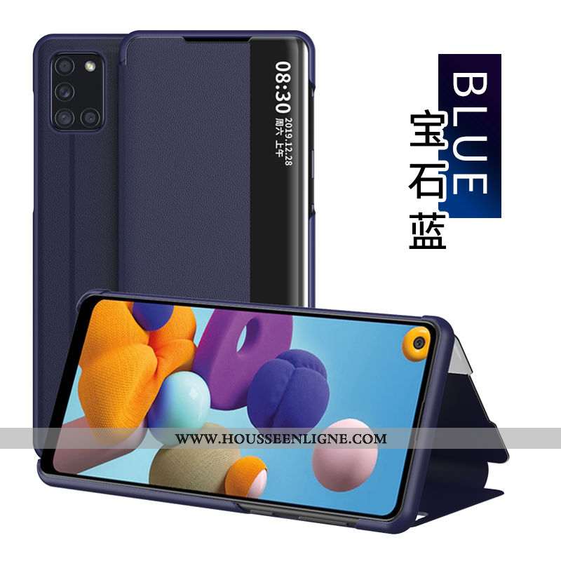 Étui Samsung Galaxy A21s Protection Cuir Étoile Housse Coque Windows Dormance Rouge