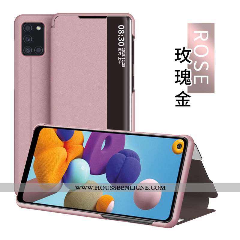 Étui Samsung Galaxy A21s Protection Cuir Étoile Housse Coque Windows Dormance Rouge