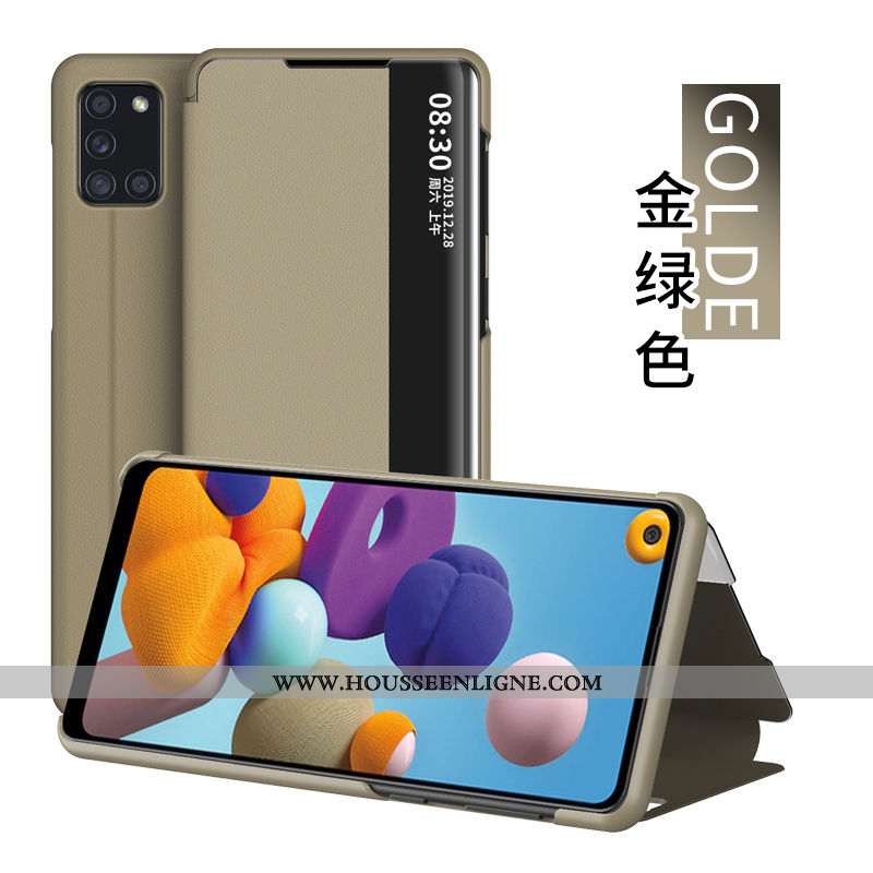 Étui Samsung Galaxy A21s Protection Cuir Étoile Housse Coque Windows Dormance Rouge