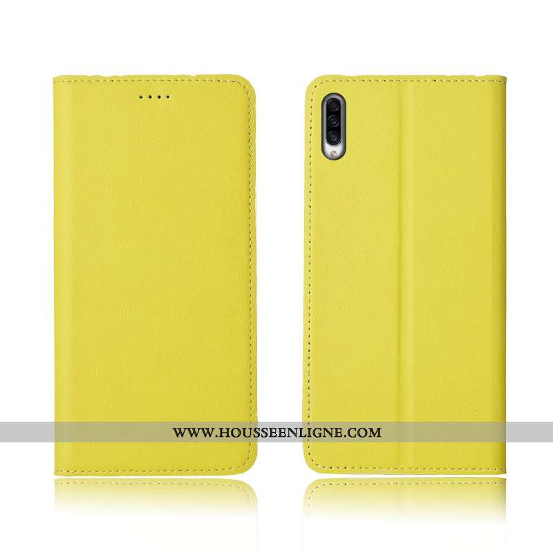Étui Samsung Galaxy A30s Cuir Fluide Doux Coque Incassable Délavé En Daim Véritable Jaune Étoile