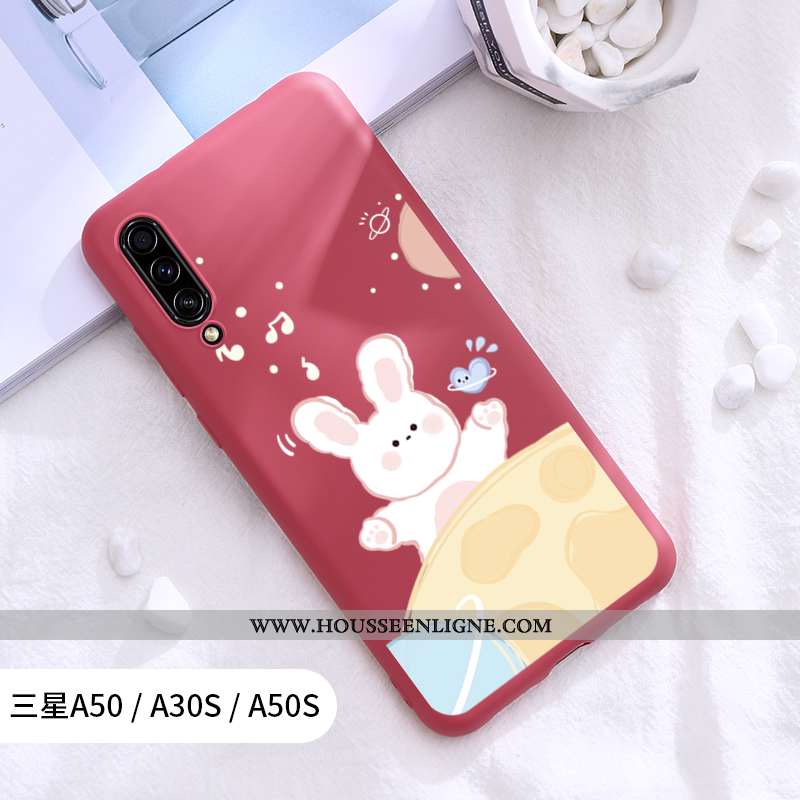 Étui Samsung Galaxy A30s Protection Délavé En Daim Net Rouge Coque Étoile Rouge
