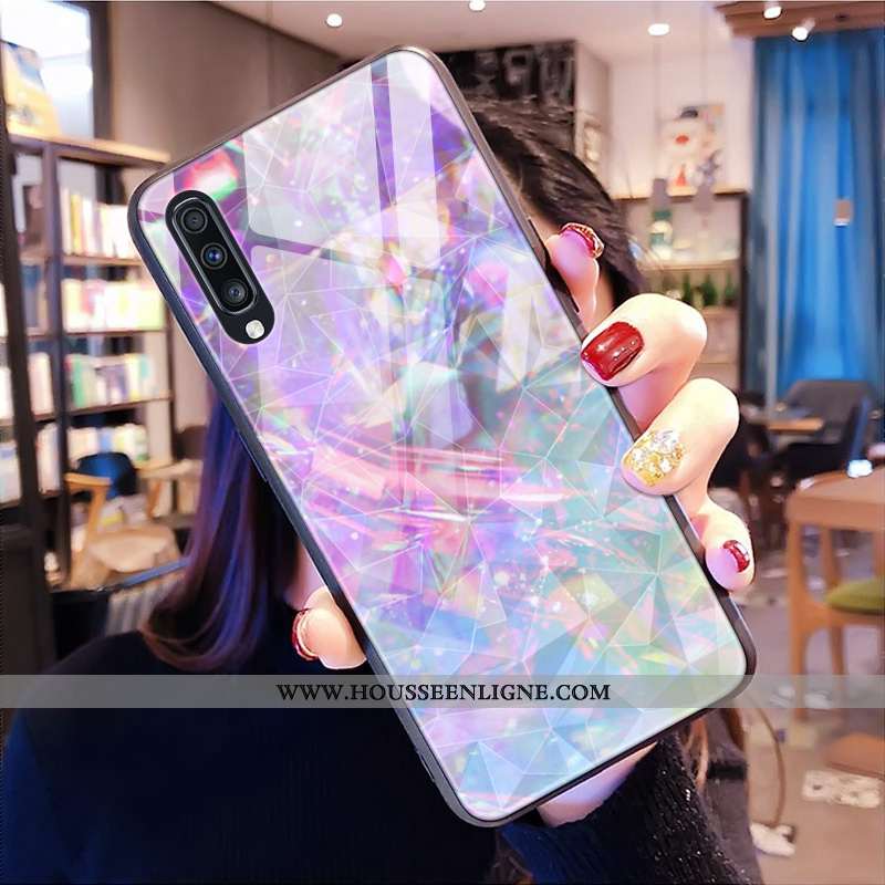Étui Samsung Galaxy A30s Violet Losange Coque Téléphone Portable Étoile