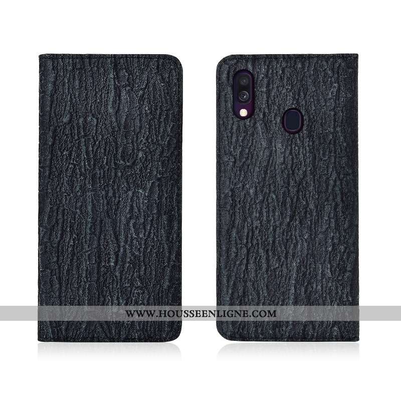 Étui Samsung Galaxy A40 Délavé En Daim Cuir Véritable Fluide Doux Silicone Protection Étoile Rouge