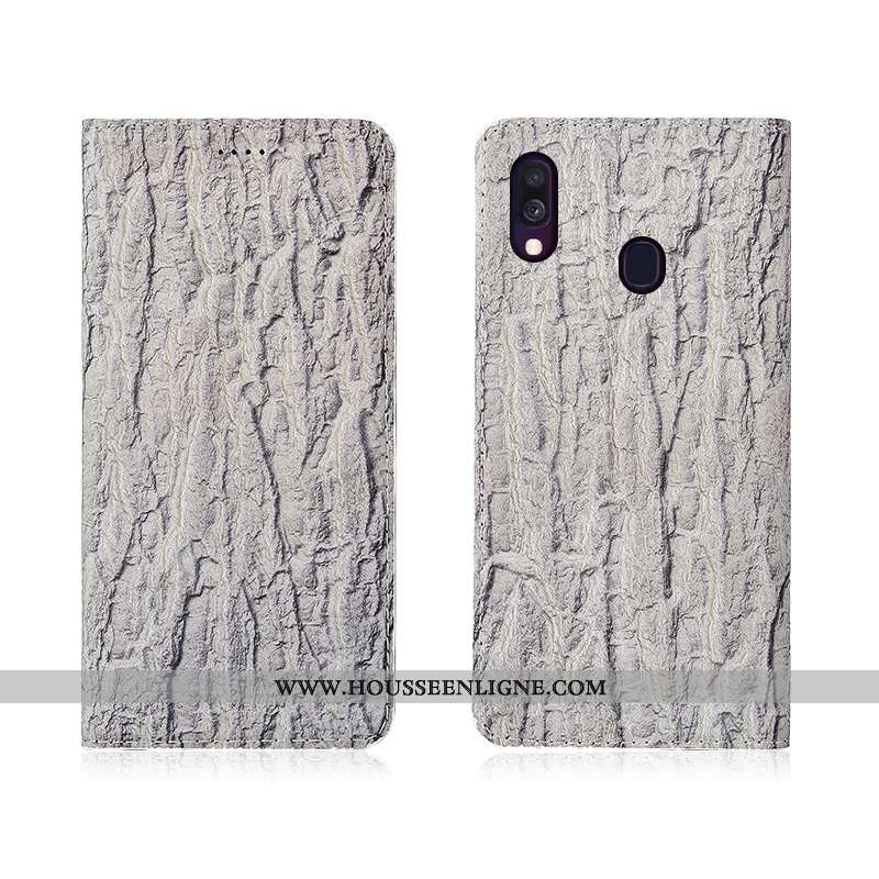 Étui Samsung Galaxy A40 Délavé En Daim Cuir Véritable Fluide Doux Silicone Protection Étoile Rouge