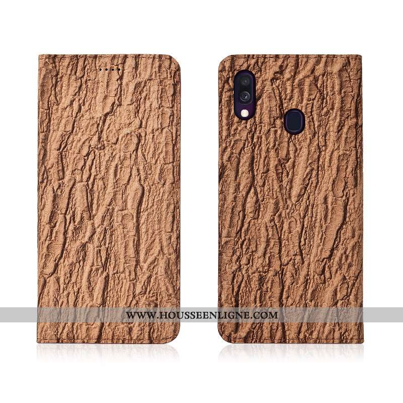 Étui Samsung Galaxy A40 Délavé En Daim Cuir Véritable Fluide Doux Silicone Protection Étoile Rouge